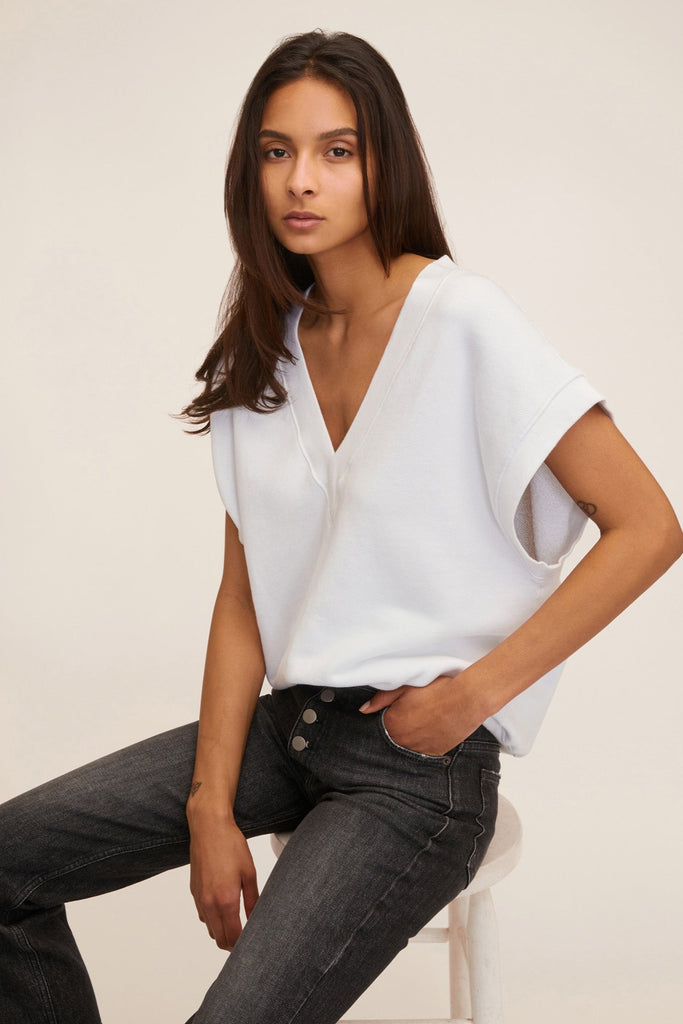 So Relaxed French Terry Vintage Washed Sweatshirt Vest in White | MARISSA WEBB