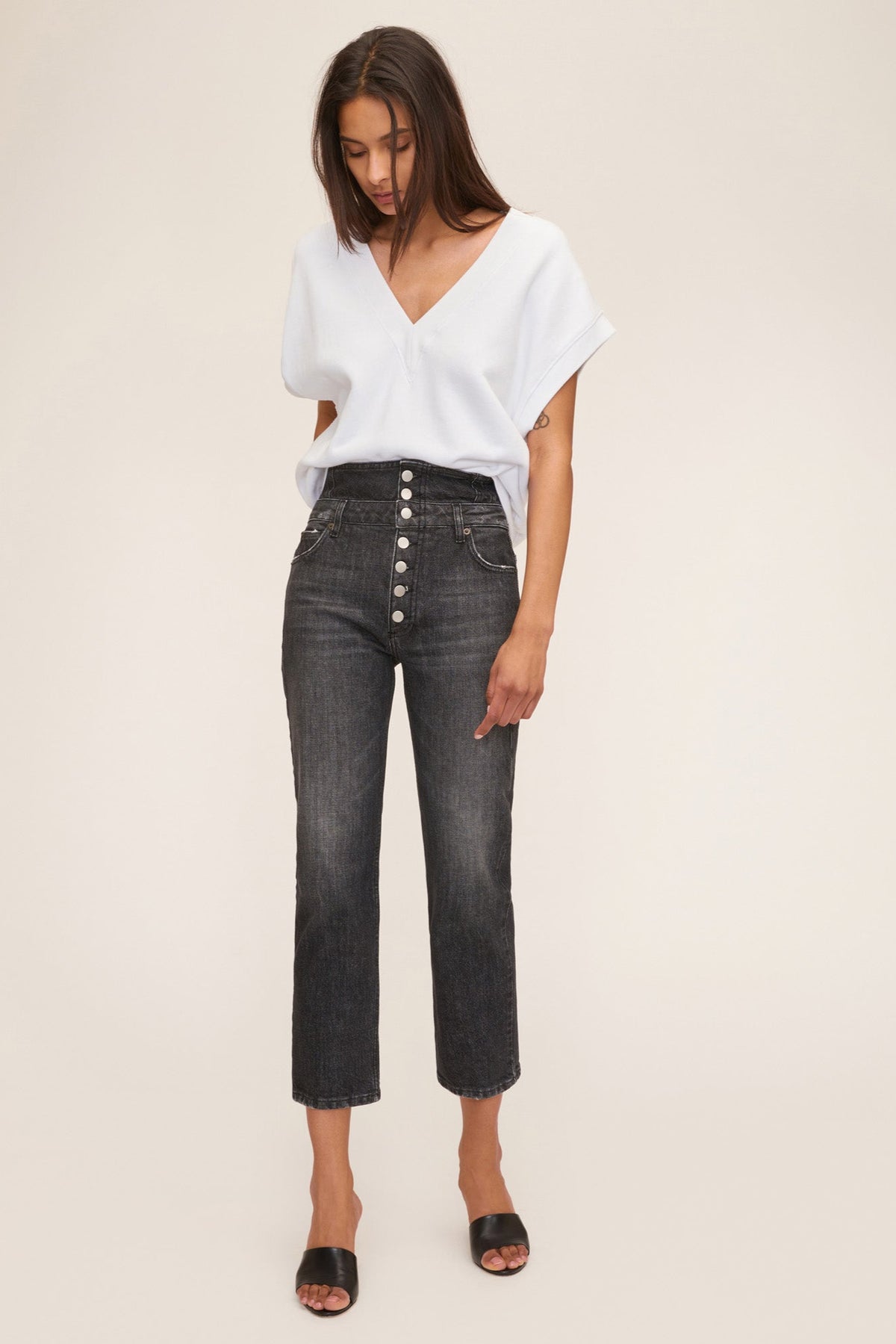 So Relaxed French Terry Vintage Washed Sweatshirt Vest in White | MARISSA WEBB