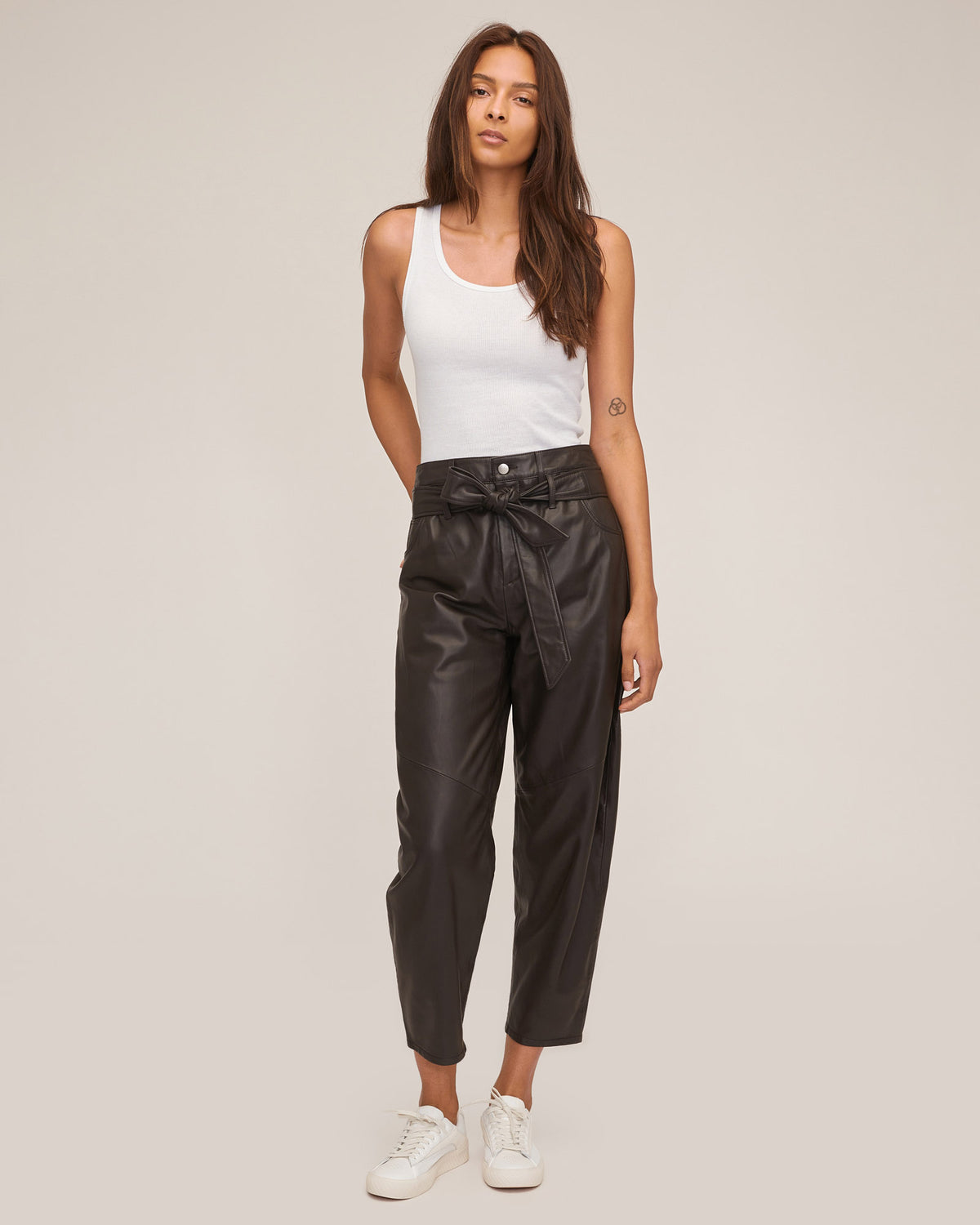 Stevie Barrel Leg Leather Pant in Chocolate
